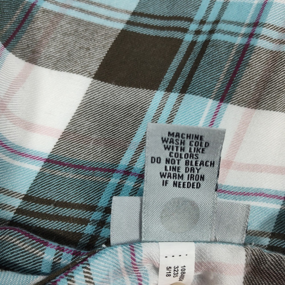 Catherines Petite Plus 3XWP Plaid Open Front Cardigan Blue Brown Rayon Draped - Picture 10 of 10